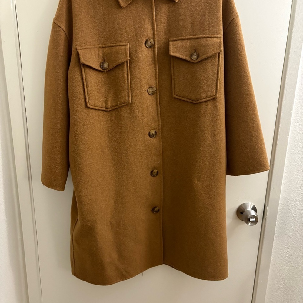 Zara Wool Blend Overshirt Women's Size Small Tan/ Taupe Coat Winter Warm